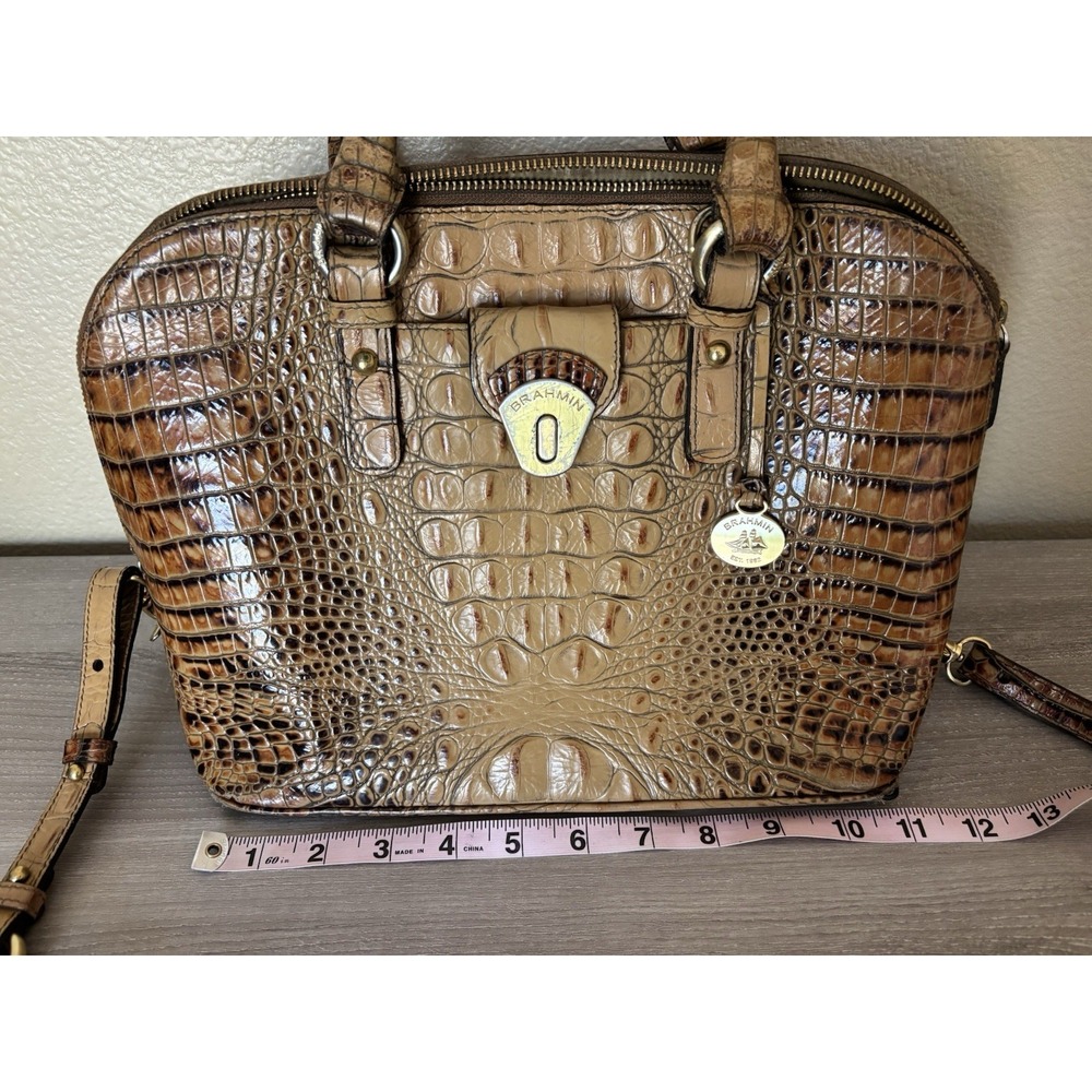 BRAHMIN Purse Brown Croc Embossed Leather Bag Tote Handbag‎ Designer Crossbody - Picture 15 of 16
